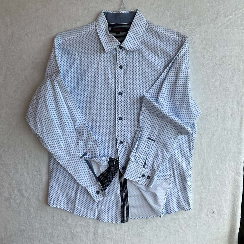 Smash Men's Blue Polka Dot Long Sleeve Button Up Dress Shirt Size L
